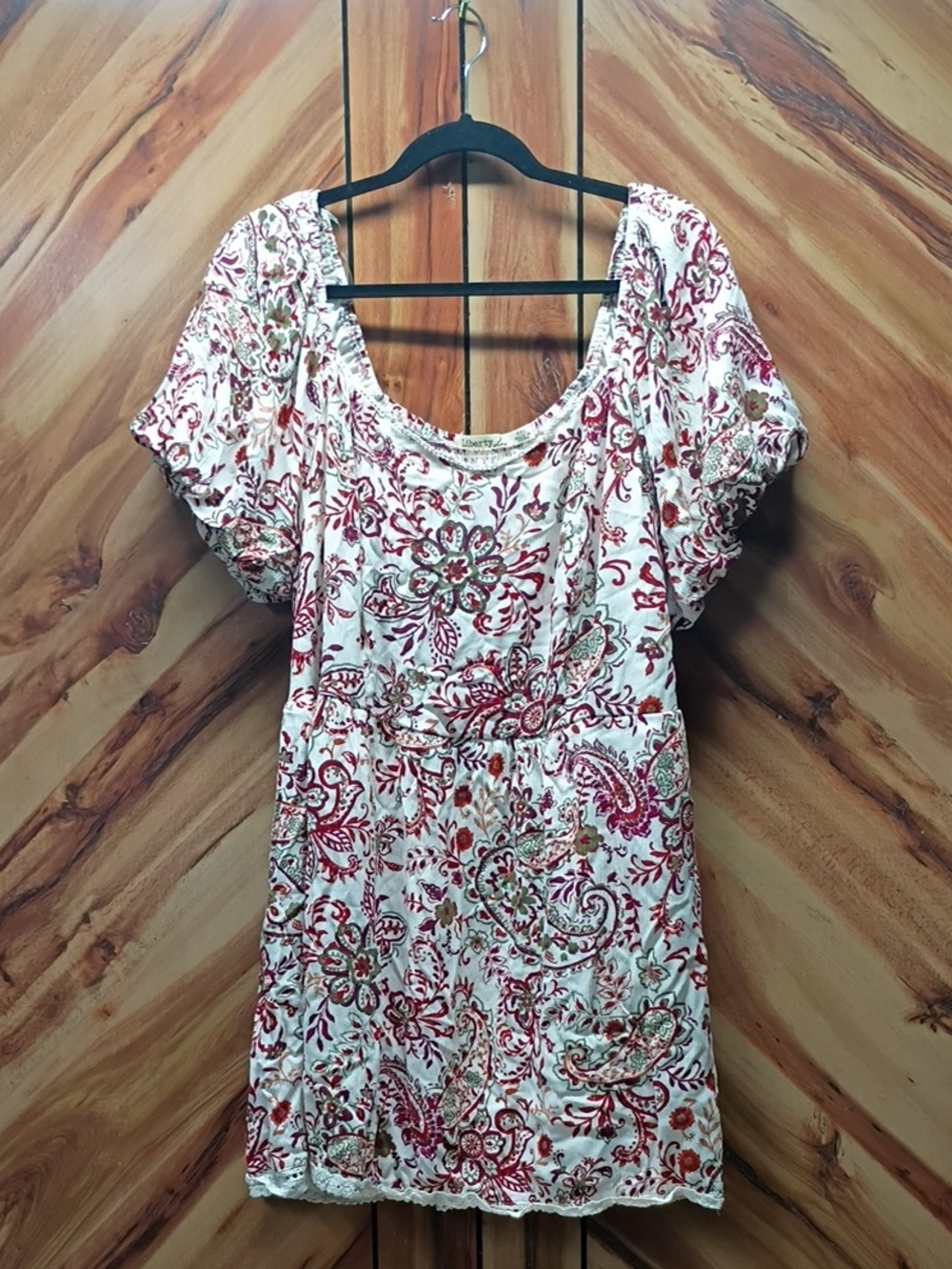Liberty Love Paisley Floral Mini Dress Short Puff Sleeves Size 3XL